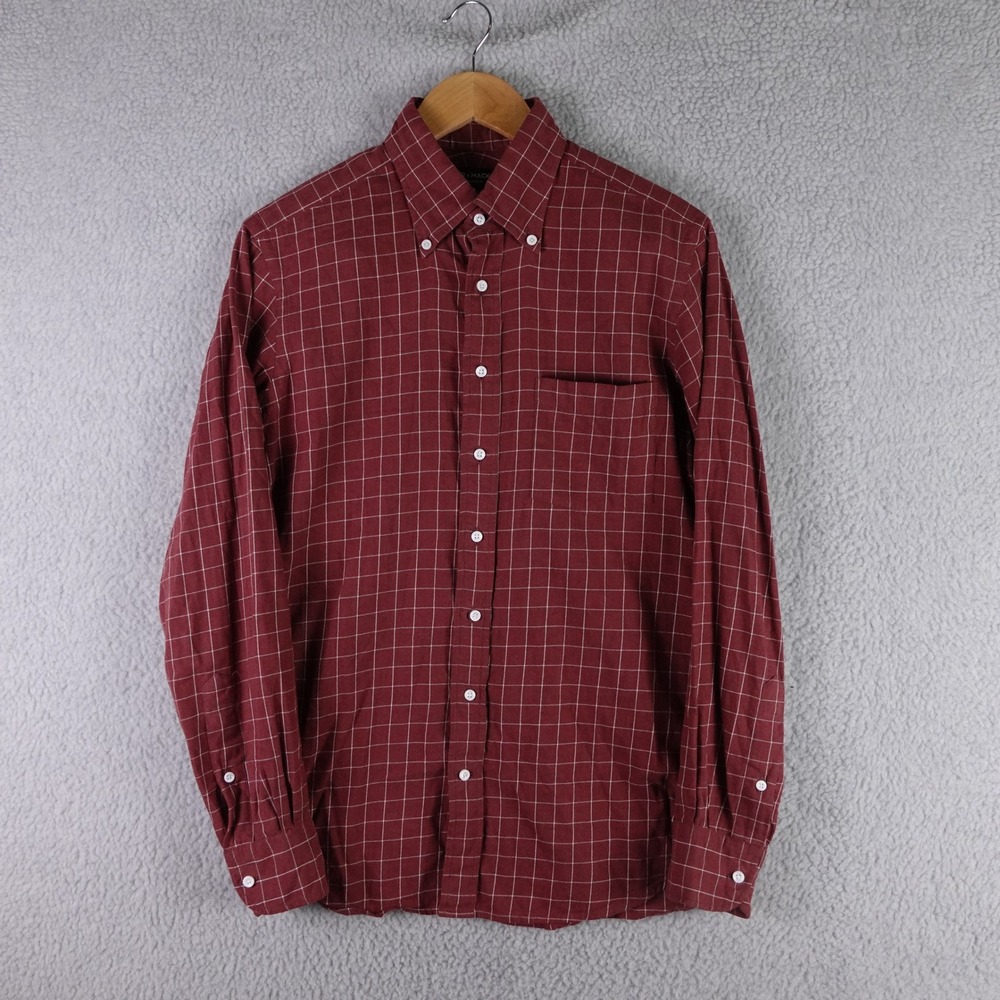 Spier & Mackay Mens Extra Slim Windowpane Cotton Shirt Burgundy Red 15.5 34